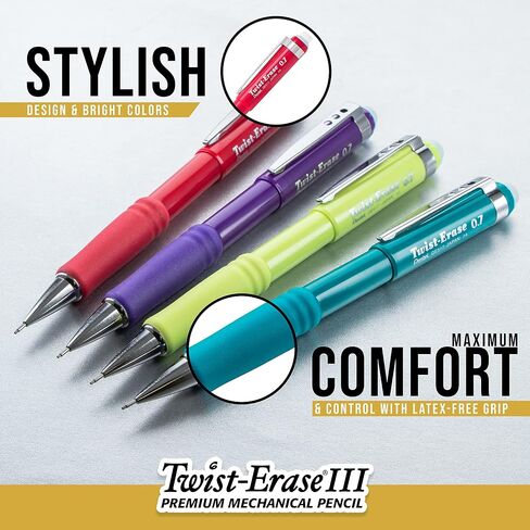 Pentel Twist-Erase III Mechanical Pencil,0.5mm, Pack of 2 (QE515BPM),Assorted in Kuwait
