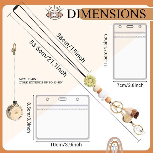Retractable Lanyard for ID Badge and Key with 2 Waterproof Card Holder Teacher String with Badge Holder and Reel Silicone Beaded for Teacher Nurse Office School(Daisy) in Saudi Arabia