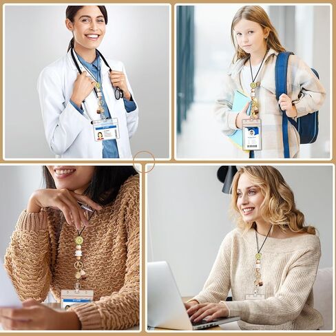 Retractable Lanyard for ID Badge and Key with 2 Waterproof Card Holder Teacher String with Badge Holder and Reel Silicone Beaded for Teacher Nurse Office School(Daisy) in Saudi Arabia