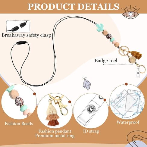 Retractable Lanyard for ID Badge and Key with 2 Waterproof Card Holder Teacher String with Badge Holder and Reel Silicone Beaded for Teacher Nurse Office School(Daisy) in Kuwait