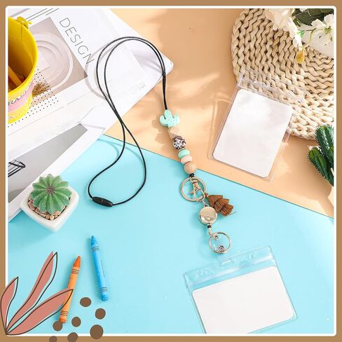 Retractable Lanyard for ID Badge and Key with 2 Waterproof Card Holder Teacher String with Badge Holder and Reel Silicone Beaded for Teacher Nurse Office School(Daisy) in Kuwait