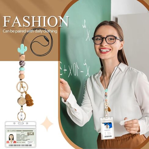Retractable Lanyard for ID Badge and Key with 2 Waterproof Card Holder Teacher String with Badge Holder and Reel Silicone Beaded for Teacher Nurse Office School(Daisy) in Kuwait