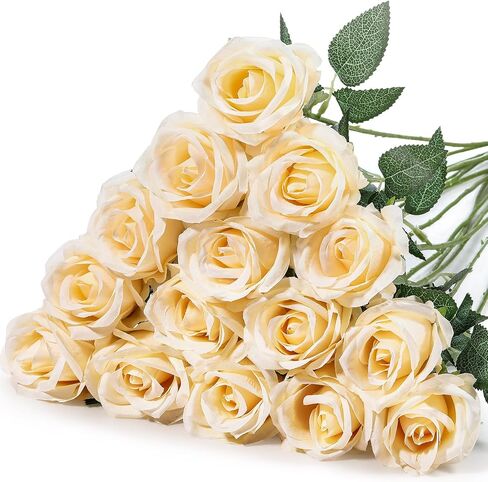 Hotop 20 Pcs Rose Artificial Flowers with Long Stem Realistic Silk Roses Bulk Real Touch Plastic Bouquet of Roses for Home Bridal Wedding Party Table Centerpieces Decorations(Pink) in Kuwait