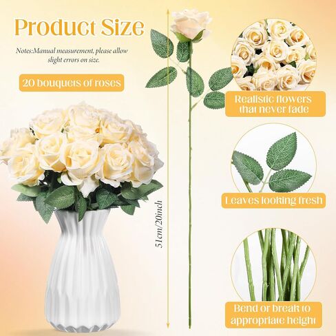 Hotop 20 Pcs Rose Artificial Flowers with Long Stem Realistic Silk Roses Bulk Real Touch Plastic Bouquet of Roses for Home Bridal Wedding Party Table Centerpieces Decorations(Pink) in Kuwait