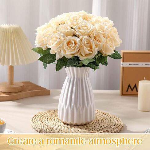 Hotop 20 Pcs Rose Artificial Flowers with Long Stem Realistic Silk Roses Bulk Real Touch Plastic Bouquet of Roses for Home Bridal Wedding Party Table Centerpieces Decorations(Pink) in Kuwait