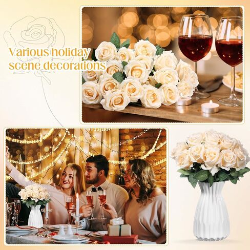 Hotop 20 Pcs Rose Artificial Flowers with Long Stem Realistic Silk Roses Bulk Real Touch Plastic Bouquet of Roses for Home Bridal Wedding Party Table Centerpieces Decorations(Pink) in Kuwait