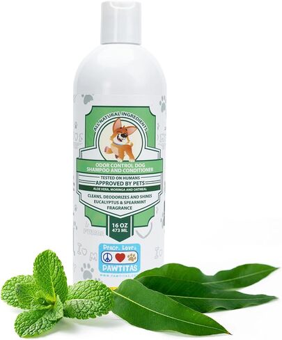 Pawtitas Dog Shampoo and Conditioner All Natural and Hypoallergenic Shampoo for Puppy Made with Certified Organic Natural Herbs Dog Conditioner - 16 Oz Dog Shampoo Made with Eucalyptus & Spearmint in Saudi Arabia
