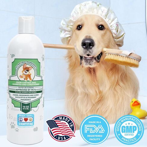 Pawtitas Dog Shampoo and Conditioner All Natural and Hypoallergenic Shampoo for Puppy Made with Certified Organic Natural Herbs Dog Conditioner - 16 Oz Dog Shampoo Made with Eucalyptus & Spearmint in Saudi Arabia