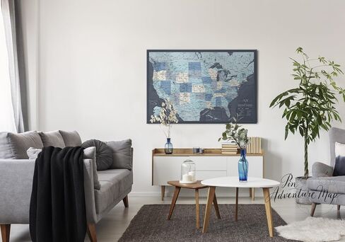 US Travel Map With Push Pins on Canvas - Travel Tracker and Wall Map for Home or Office - Mark States, Cities, and Natural Features to Celebrate Adventures - Ready to Hang - 40 x 30 |Pin Adventure Map in Saudi Arabia