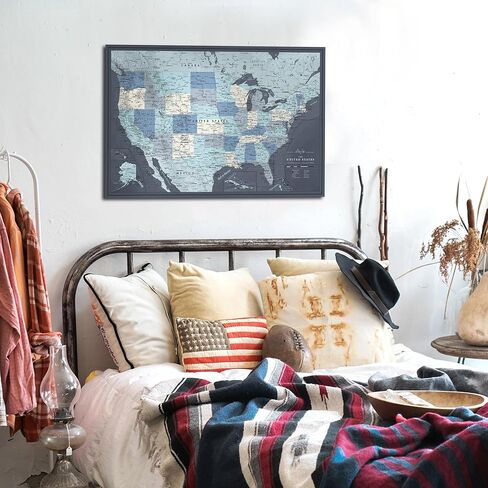 US Travel Map With Push Pins on Canvas - Travel Tracker and Wall Map for Home or Office - Mark States, Cities, and Natural Features to Celebrate Adventures - Ready to Hang - 40 x 30 |Pin Adventure Map in Saudi Arabia