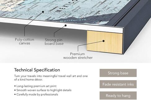 US Travel Map With Push Pins on Canvas - Travel Tracker and Wall Map for Home or Office - Mark States, Cities, and Natural Features to Celebrate Adventures - Ready to Hang - 40 x 30 |Pin Adventure Map in Saudi Arabia