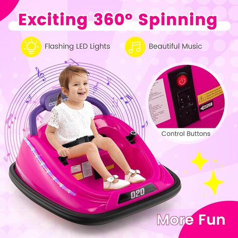 Olakids المصد سيارة للأطفال الصغار ، و 12 فولت Kids Ride Electric Ride مع التحكم عن بعد ، ومتسابق مركبة يعمل بالبطارية للطفل ، و 360 درجة دوران ، ومصابيح LED ملونة ، والموسيقى (الوردي) in Kuwait