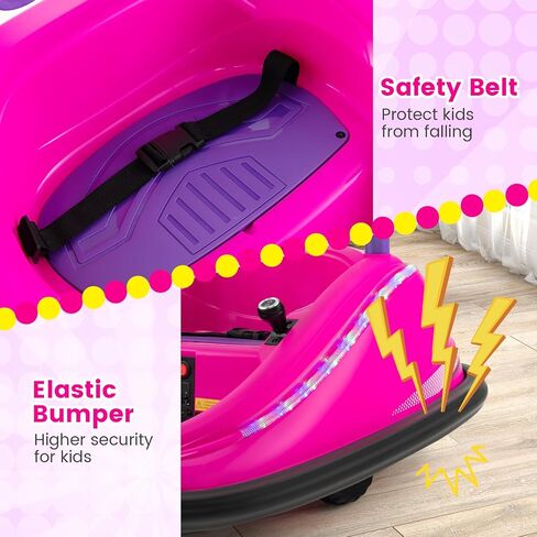 Olakids المصد سيارة للأطفال الصغار ، و 12 فولت Kids Ride Electric Ride مع التحكم عن بعد ، ومتسابق مركبة يعمل بالبطارية للطفل ، و 360 درجة دوران ، ومصابيح LED ملونة ، والموسيقى (الوردي) in Kuwait