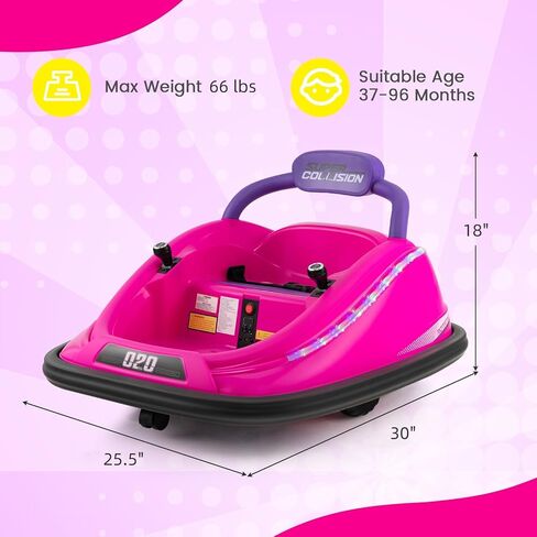 Olakids المصد سيارة للأطفال الصغار ، و 12 فولت Kids Ride Electric Ride مع التحكم عن بعد ، ومتسابق مركبة يعمل بالبطارية للطفل ، و 360 درجة دوران ، ومصابيح LED ملونة ، والموسيقى (الوردي) in Kuwait