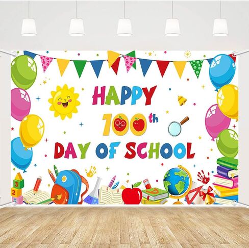 MEHOFOND 100th Day of School Backdrop Decorations 100 Days School Background Banner Happy 100th Day School Photography Props Photo for Kids School Classroom 100th Day of Party Supplies, 72.8 x 43.3 Inch in Saudi Arabia