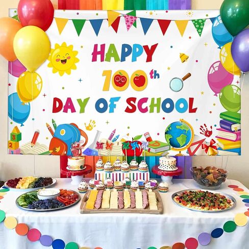 MEHOFOND 100th Day of School Backdrop Decorations 100 Days School Background Banner Happy 100th Day School Photography Props Photo for Kids School Classroom 100th Day of Party Supplies, 72.8 x 43.3 Inch in Saudi Arabia