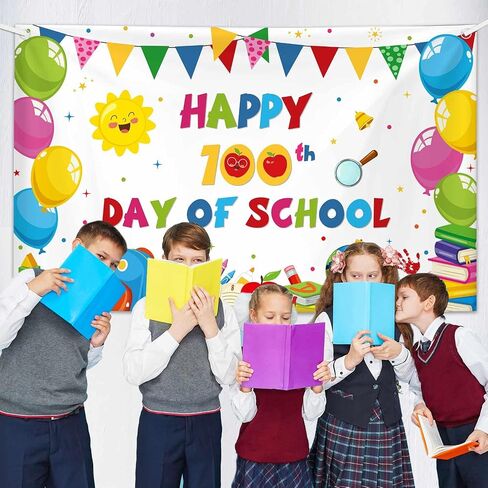 MEHOFOND 100th Day of School Backdrop Decorations 100 Days School Background Banner Happy 100th Day School Photography Props Photo for Kids School Classroom 100th Day of Party Supplies, 72.8 x 43.3 Inch in Saudi Arabia