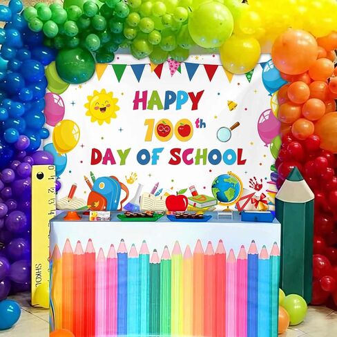 MEHOFOND 100th Day of School Backdrop Decorations 100 Days School Background Banner Happy 100th Day School Photography Props Photo for Kids School Classroom 100th Day of Party Supplies, 72.8 x 43.3 Inch in Saudi Arabia