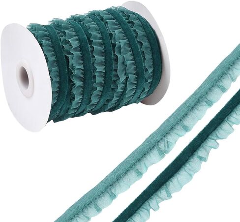 20 Yards Dark Green Ruffle Ribbon Trim Organza Ruffled Edge Ribbon Velvet Chiffon Lace Gathered Pleated Edging Trimming for Sewing Making Craft Gift Wrapping Wedding Christmas Decor Supply in Kuwait