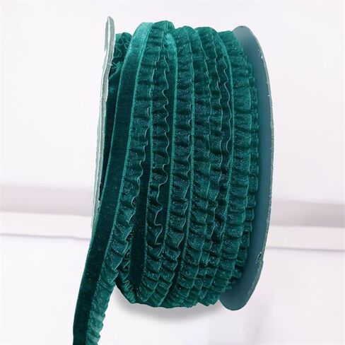 20 Yards Dark Green Ruffle Ribbon Trim Organza Ruffled Edge Ribbon Velvet Chiffon Lace Gathered Pleated Edging Trimming for Sewing Making Craft Gift Wrapping Wedding Christmas Decor Supply in Kuwait