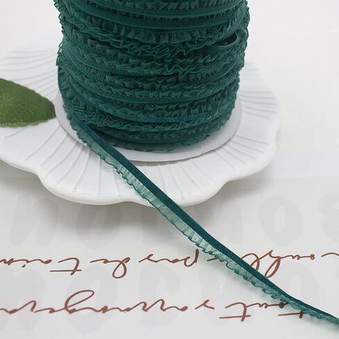 20 Yards Dark Green Ruffle Ribbon Trim Organza Ruffled Edge Ribbon Velvet Chiffon Lace Gathered Pleated Edging Trimming for Sewing Making Craft Gift Wrapping Wedding Christmas Decor Supply in Kuwait