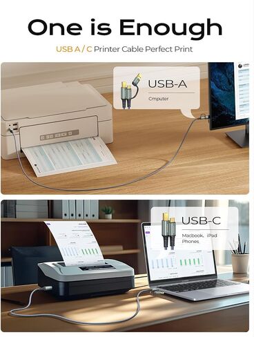 AINOPE Printer Cable to USB A, 480Mbps Printer USB B to USB C MIDI Cable in Kuwait