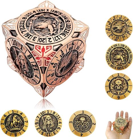 2025 New DND Spinner Dice, 7-in-1 Metal Dice Set with 3D Relief for Dungeons and Dragons Gifts, Polyhedral Roleplaying Game Dice, Fantasy D&D Tabletop RPG Accessories for DM & Player (Red Copper) in Kuwait
