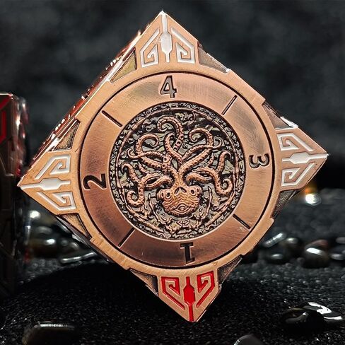 2025 New DND Spinner Dice, 7-in-1 Metal Dice Set with 3D Relief for Dungeons and Dragons Gifts, Polyhedral Roleplaying Game Dice, Fantasy D&D Tabletop RPG Accessories for DM & Player (Red Copper) in Kuwait