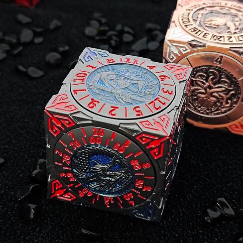 2025 New DND Spinner Dice, 7-in-1 Metal Dice Set with 3D Relief for Dungeons and Dragons Gifts, Polyhedral Roleplaying Game Dice, Fantasy D&D Tabletop RPG Accessories for DM & Player (Red Copper) in Kuwait