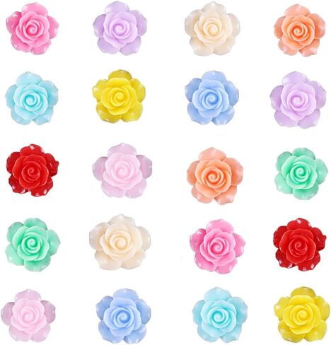 LOPURO Flower Resin Charms, 100Pcs Resin Rose Flower Flatback Beads Charms Floral Decor Charms Flatback Cabochons for Jewelry Making DIY Crafts Hair Accessories Scrapbooking in Kuwait