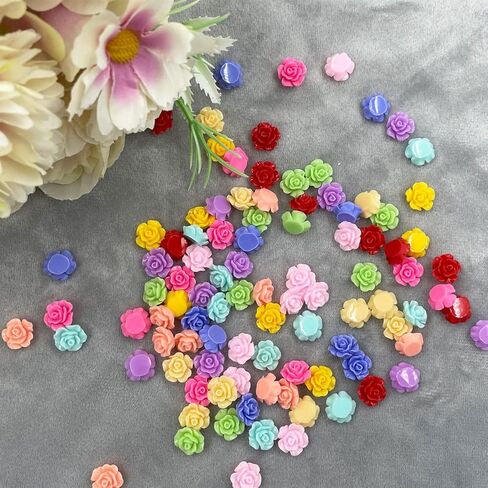 LOPURO Flower Resin Charms, 100Pcs Resin Rose Flower Flatback Beads Charms Floral Decor Charms Flatback Cabochons for Jewelry Making DIY Crafts Hair Accessories Scrapbooking in Kuwait