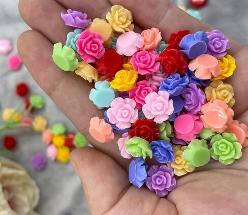 LOPURO Flower Resin Charms, 100Pcs Resin Rose Flower Flatback Beads Charms Floral Decor Charms Flatback Cabochons for Jewelry Making DIY Crafts Hair Accessories Scrapbooking in Kuwait