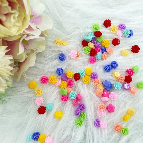 LOPURO Flower Resin Charms, 100Pcs Resin Rose Flower Flatback Beads Charms Floral Decor Charms Flatback Cabochons for Jewelry Making DIY Crafts Hair Accessories Scrapbooking in Kuwait
