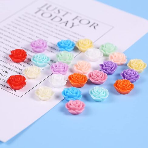 LOPURO Flower Resin Charms, 100Pcs Resin Rose Flower Flatback Beads Charms Floral Decor Charms Flatback Cabochons for Jewelry Making DIY Crafts Hair Accessories Scrapbooking in Kuwait