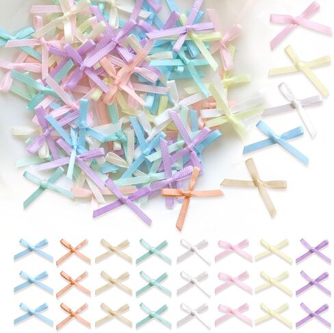 100 Pcs Twist Tie Bows, Satin Ribbon Bows for Gift Wrapping Cake Treat Bags Craft DIY Gift Wedding Baby Shower Birthday Party Decorations（Mcolours） in Saudi Arabia