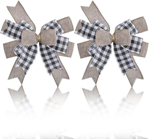 GORGECRAFT 2Pcs Wreath Bow Polyester Red White Love Heart Pattern Wedding Party Decorative Big Bowknot with Twist Tie fo in Kuwait