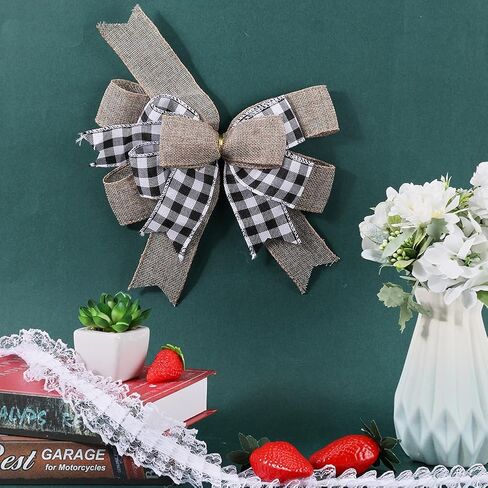 GORGECRAFT 2Pcs Wreath Bow Polyester Red White Love Heart Pattern Wedding Party Decorative Big Bowknot with Twist Tie fo in Kuwait