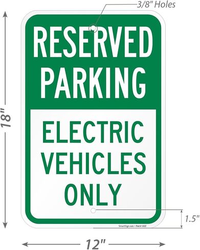 SmartSign 18 × 12 بوصة "موقف سيارات محجوز - المركبات الكهربائية فقط" لافتة معدنية، 63 مل ألومنيوم، أخضر وأبيض in Kuwait