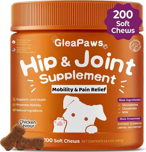 Hip & Joint Supplement Chews for Dogs - Glucosamine, Chondroitin, MSM for Dog Joint Collagen - Joint Pain Relief & Mobility Support for Senior, Large & Small Dogs - 100 Treats Chicken Flavor in Saudi Arabia