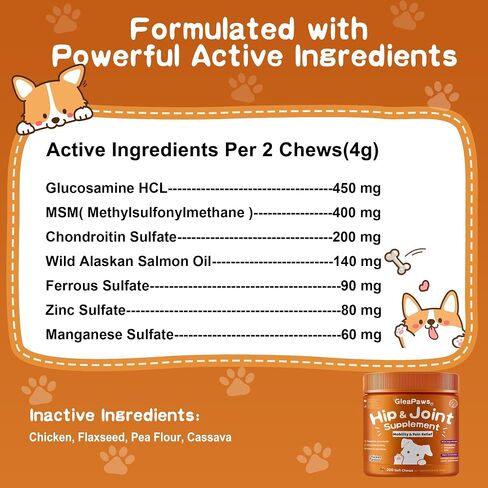 Hip & Joint Supplement Chews for Dogs - Glucosamine, Chondroitin, MSM for Dog Joint Collagen - Joint Pain Relief & Mobility Support for Senior, Large & Small Dogs - 100 Treats Chicken Flavor in Saudi Arabia