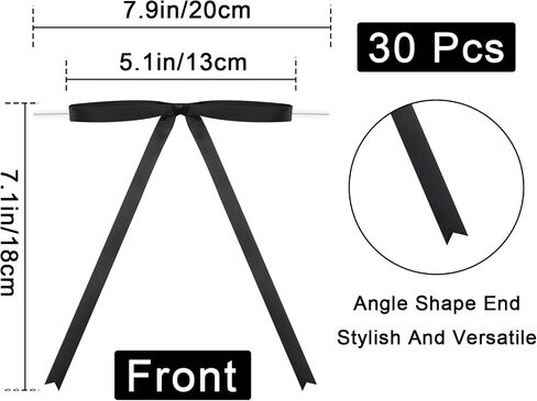 Anwyll 30Pcs Twist Tie Bows,5x7Inch Black Satin Ribbon Bows,Pretied Premade Wedding Favor Ribbon Bows,Black Gift Bows for Craft Gift Wrapping Cake Treat Bag Baby Shower Graduation Party Favor Decor in Saudi Arabia