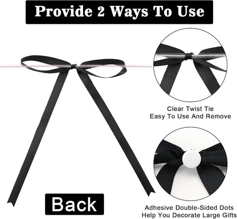 Anwyll 30Pcs Twist Tie Bows,5x7Inch Black Satin Ribbon Bows,Pretied Premade Wedding Favor Ribbon Bows,Black Gift Bows for Craft Gift Wrapping Cake Treat Bag Baby Shower Graduation Party Favor Decor in Saudi Arabia