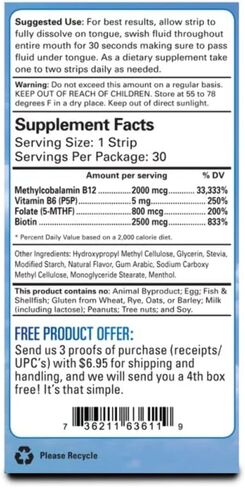 Essential Source Vitamin B12 Strips - Energy Supplement with 2000mcg of Methylcobalamin, B6, Folate & Biotin - Support Nerve & Brain Health, Stress Relief, Sleep - Winter Berry Flavor, 90 Day Supply in Saudi Arabia