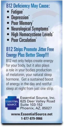 Essential Source Vitamin B12 Strips - Energy Supplement with 2000mcg of Methylcobalamin, B6, Folate & Biotin - Support Nerve & Brain Health, Stress Relief, Sleep - Winter Berry Flavor, 90 Day Supply in Saudi Arabia