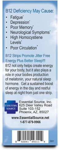 Essential Source Vitamin B12 Strips - Energy Supplement with 2000mcg of Methylcobalamin, B6, Folate & Biotin - Support Nerve & Brain Health, Stress Relief, Sleep - Winter Berry Flavor, 90 Day Supply in Saudi Arabia