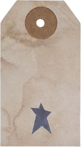 VHC Brands Patriotic Primitive Star Tea Stained Paper Tag Navy 2.75x1.5 w/Twine Set of 50, Independence Day Decor, Antique Tea Stain with Star, Distressed Appearance Paper Tag, Rectangle, Natural in Kuwait