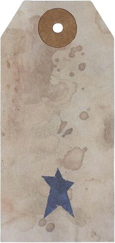 VHC Brands Patriotic Primitive Star Tea Stained Paper Tag Navy 2.75x1.5 w/Twine Set of 50, Independence Day Decor, Antique Tea Stain with Star, Distressed Appearance Paper Tag, Rectangle, Natural in Kuwait