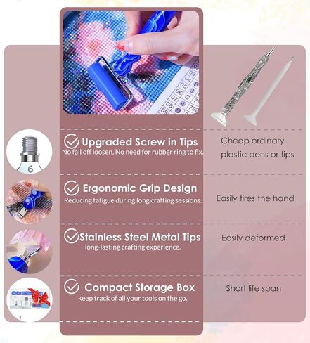 Hailivike 17PCS Threaded Diamond Art Tools, Upgraded Stainless Steel Tips Diamond Painting Pen No Loosen, Blue Set in Saudi Arabia