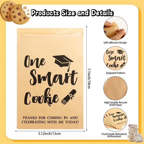 Graduation Cookie Bags Graduation Party Favors, 100 PCS Graduation Treat Candy Gift Bags, One Smart Cookie Bags with Seal, Congrats Grad Kraft Paper Snack Bags for Graduation Party Decoration Supplies in Kuwait