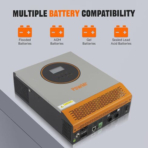 PowMr 2400W Solar Inverter, 24VDC to 110V/120VAC, Pure Sine Wave Inverter with 50A PWM Charge Controller, Hybrid Inverter for Homes, RV, for 24V Lead-Acid, Sealed Gel/AGM Battery, Off-Grid Systems in Saudi Arabia